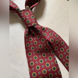 Passaggio Cravatte Dark Red/Gold/Green/Blue Medallion Foulard Pattern Silk Tie